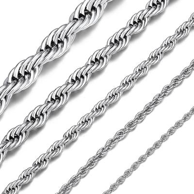 [ChainsHouse] Necklace for Men, Chain Only, Stainless Steel Rope Chain, Silver, Hypoallergenic, 55cm, 3mm, Women's Accessory