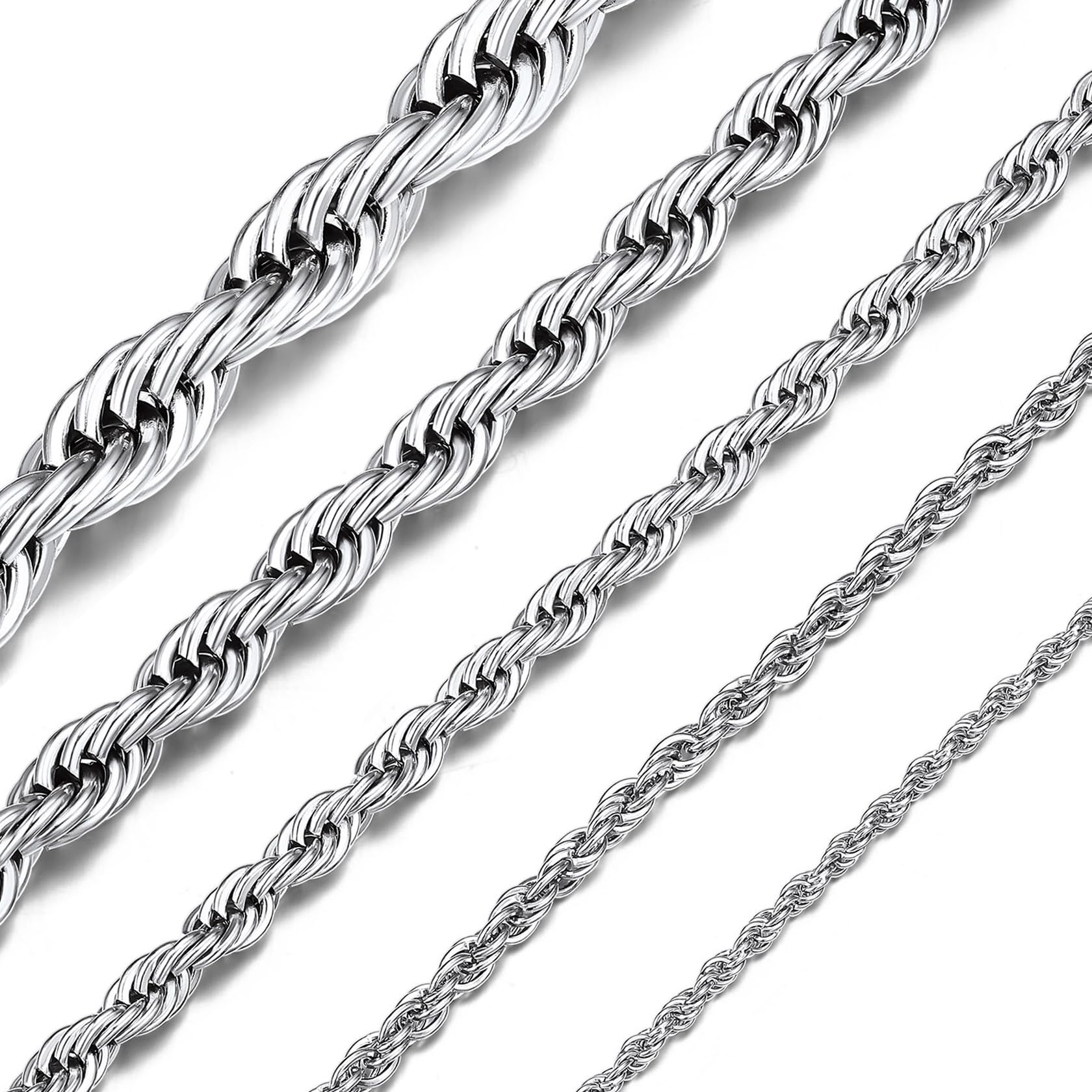 

[ChainsHouse] Necklace for Men, Chain Only, Stainless Steel Rope Chain, Silver, Hypoallergenic, 55cm, 6mm, Women s Accessory