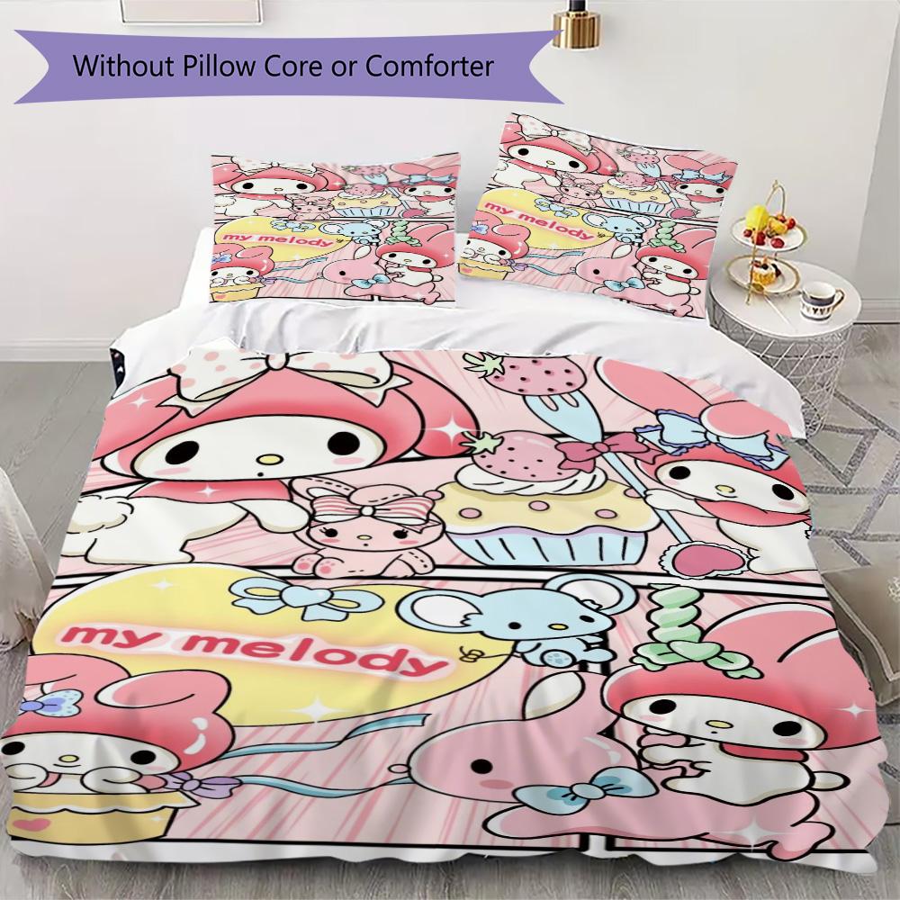 Cute Pink Melody Cartoon Bedding Without Core 1 Duvet Cover 2 Pillowcase Without Core Soft And Comfortable Bedding Set