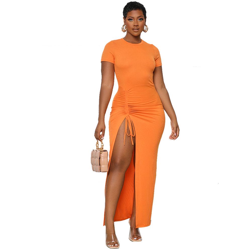 

Платье Slim Fit Solid Color с разрезом и складками Large оранжевый