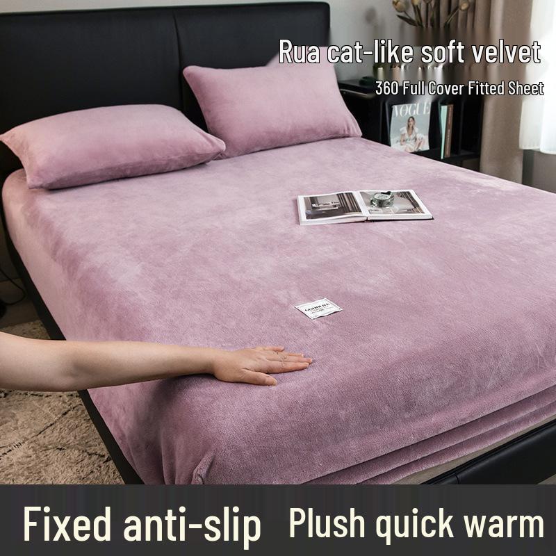 G5Z Milk Velvet Fitted Single Bed Sheet & Mattress Cover - Warm Winter Dorm Protector