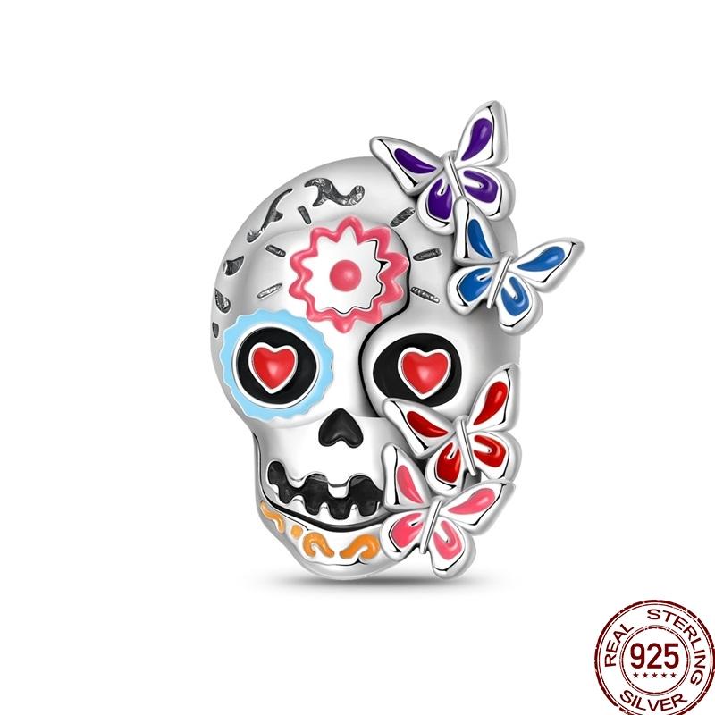 Halloween Charms Bead Copper Jack-O'-Lantern Skull Bat Witch Hat Candy Luminous Charm Fit Bracelet Diy Jewelry