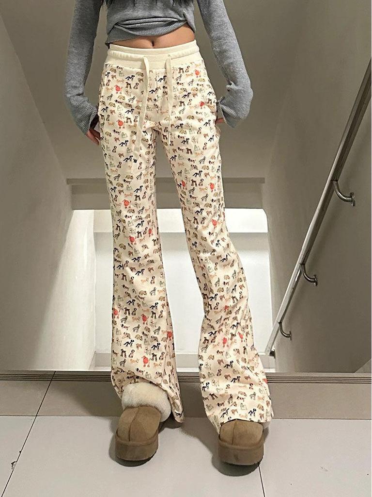 Women's Autumn/Winter Printed Wide-Leg Micro-Flare Casual Pants - Sporty, Versatile, Slimming Style