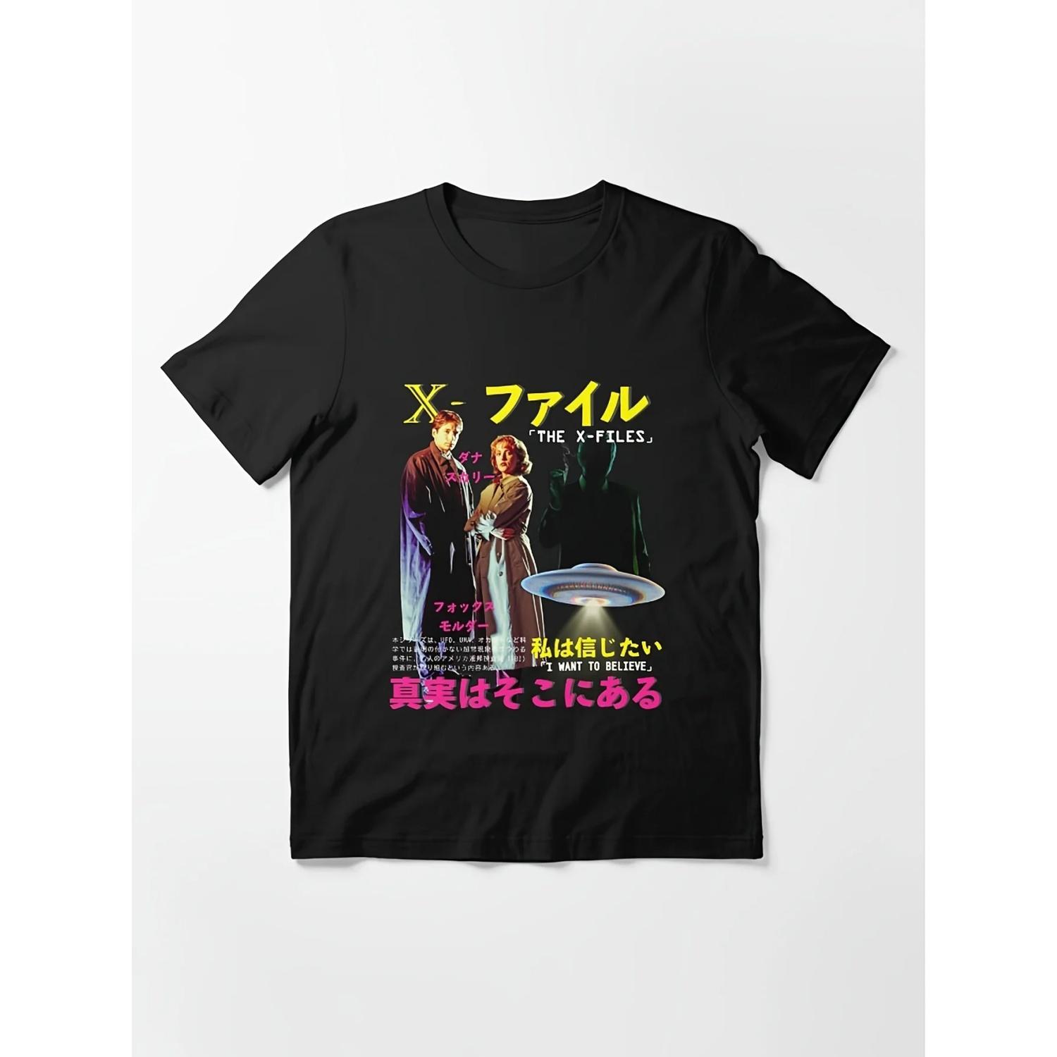 

2026 Новая базовая футболка The X-Files _ Повседневная, с круглым вырезом, Микроэластичная ткань, Обычный крой, С принтом, Мужской выбор S чёрный