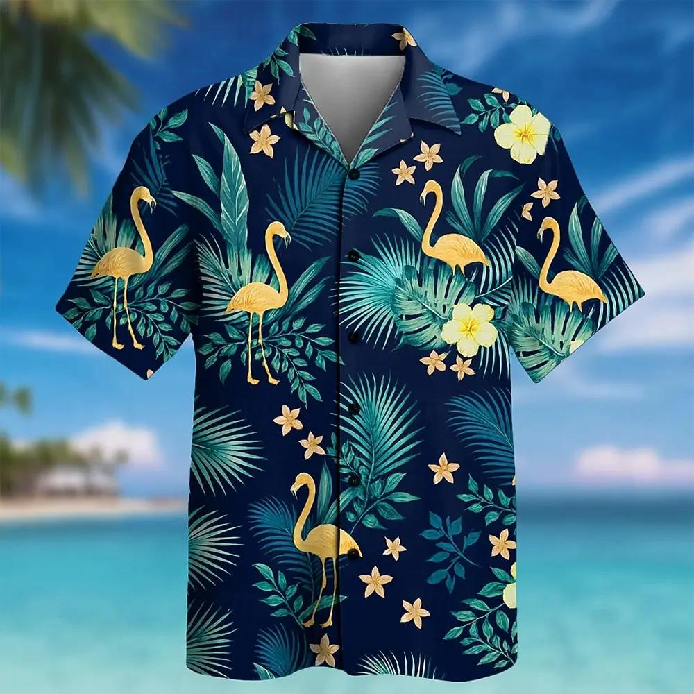 Summer Hawaiian Shirt for Men Shirt Tropical Flowers 3D Print Shirt Short Sleeve Button Beach Lapel Vacation Shirts Men Blouse