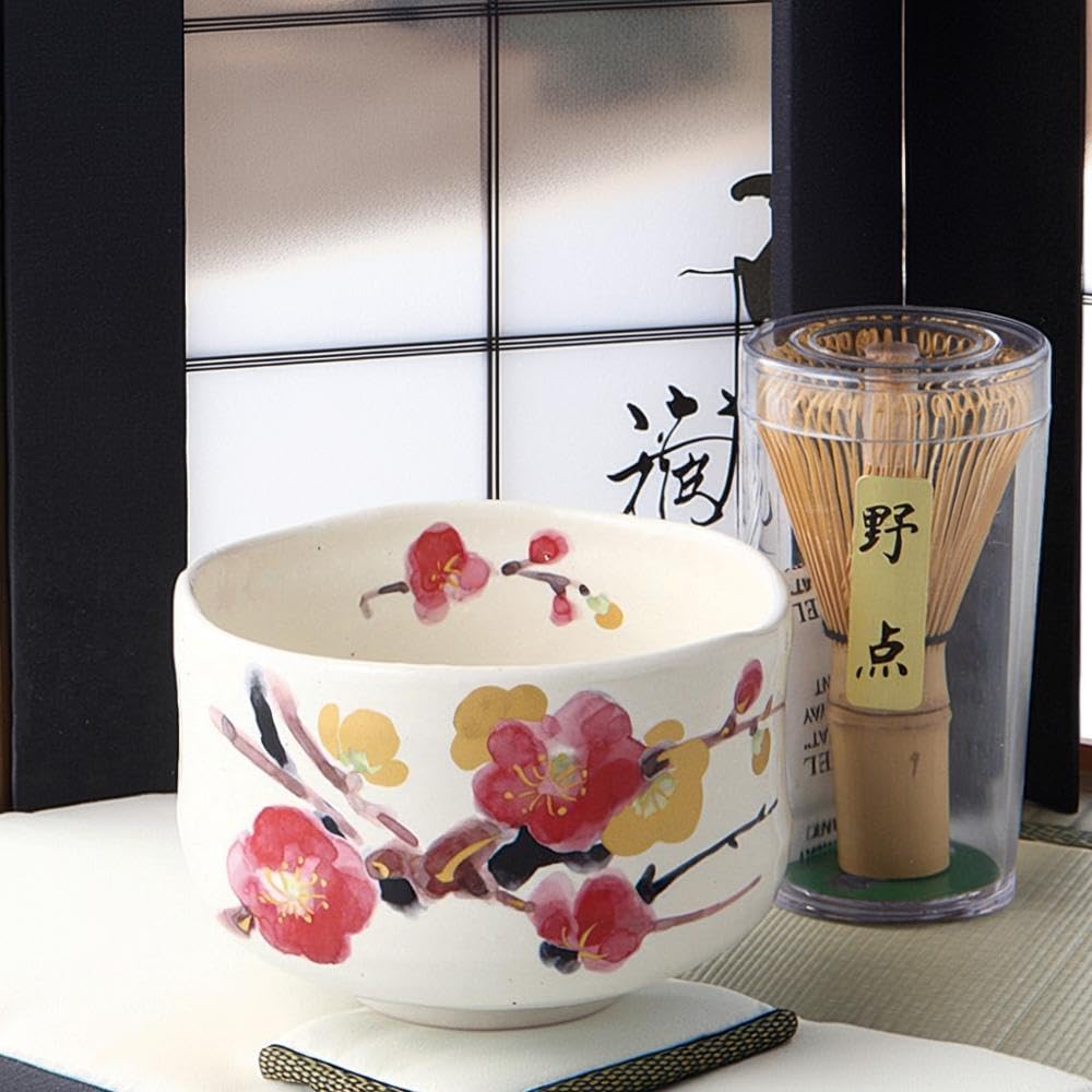 Matcha Bowl X X Manyo Flowers and Plum Blossom Small Matcha Outdoor Tea Ceremony Whisk Mino Made In Japan Ale-net Set, W9.3 D9.3 H6.5cm, Design, Bowl,