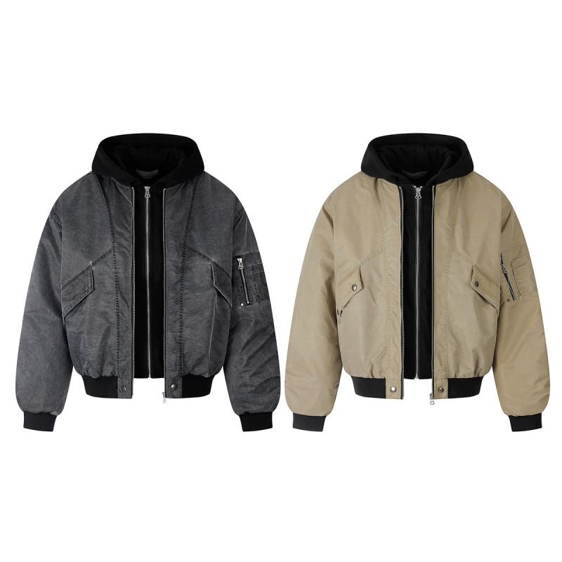 Magic Bear Couple Winter Puffer Jacket Faux Two-Piece Baseball Coat Warm Cotton Blend Streetwear