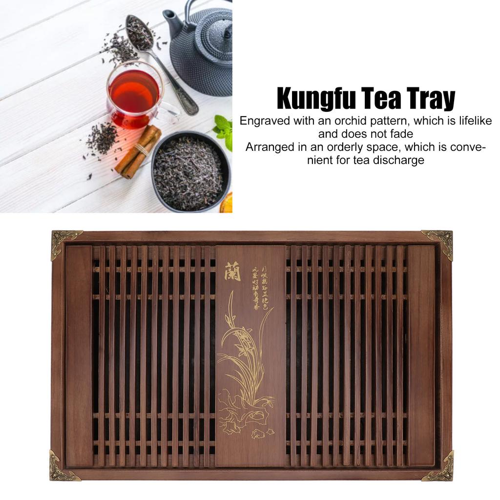Kungfu Tea Tray Chinese Gongfu Tea Tray Drainage Water Storage Wood Tea Table with Drain Pipe