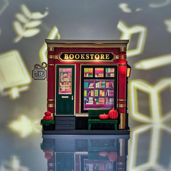 Bookstore Projector Nightlight 3D Mini Bookstore Wallflower Aroma Essential Oil