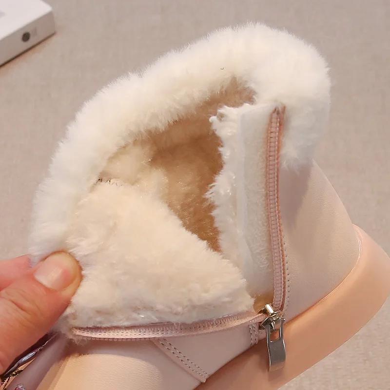 Kinder Schneestiefel für Winter Süße Mädchen Prinzessin Schuhe mit Fell Rutschfest 2024 Neue Mode Kinder Warme Stiefel Bestickt Elegant