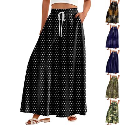 Women High Waisted Wide Leg Pants Casual Flowy Palazzo Pants Plaid Print Trousers With Pocket