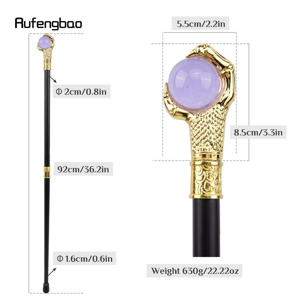 Drachenklaue-Griff, hellviolette Glaskugel, goldener Gehstock, modischer dekorativer Gehstock, Cosplay-Gehstock, Knauf, Crosier, 93 cm