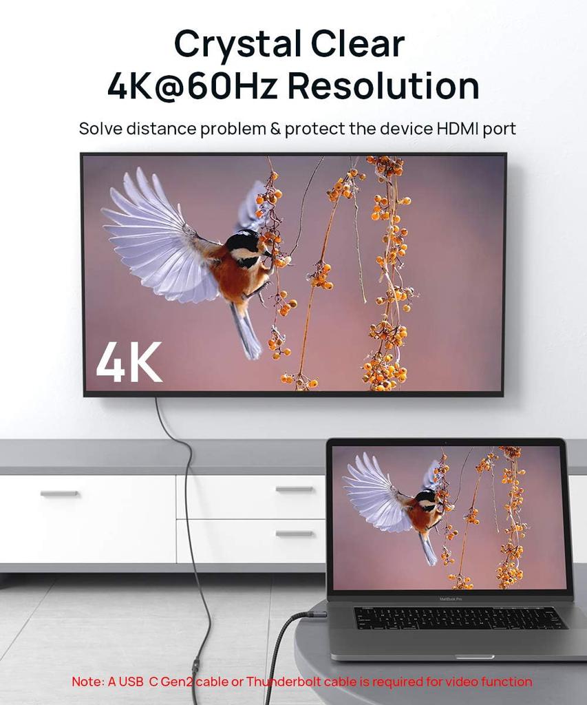 JSAUX USB C Extension Cable 2M USBC Extension Cord Male to Female PD Compatible High Speed 10Gbps Synchronous Transfer Compatible with iPhone Type C