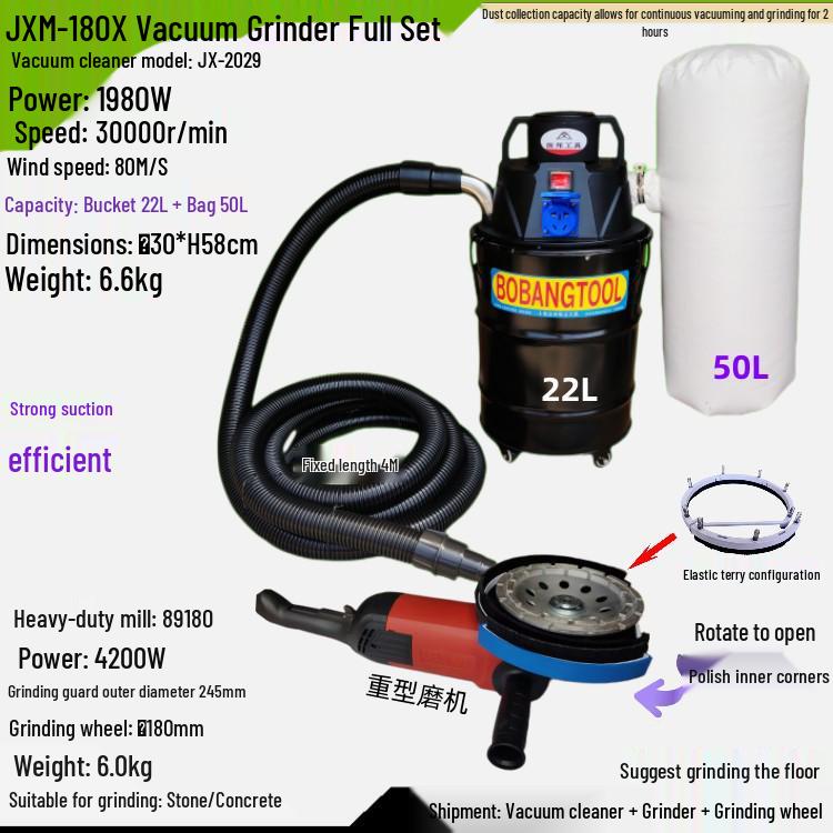 BOPENG Dust Cover for 5-inch Concrete Grinder & 7-inch Angle Grinder - Floor Paint Vacuum & Grinding Wheel Collection