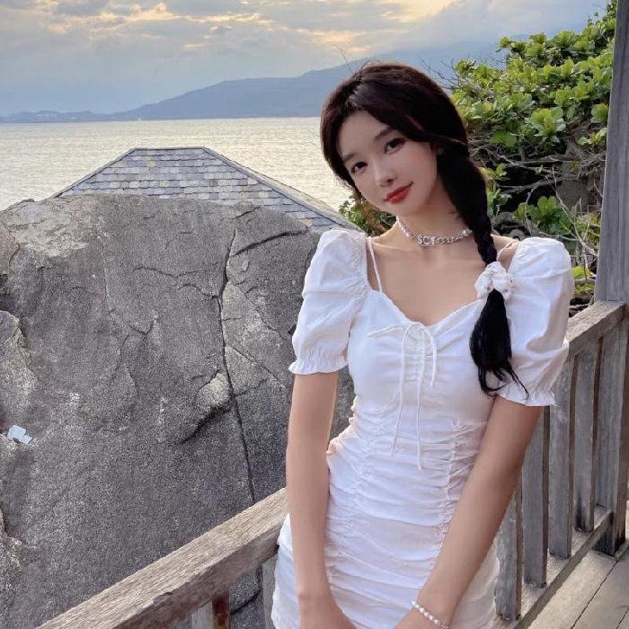 Direct supply of Ni fabric summer new Korean version of light and mature wind lace-up slim and thin sexy hip-wrapped dress for women
