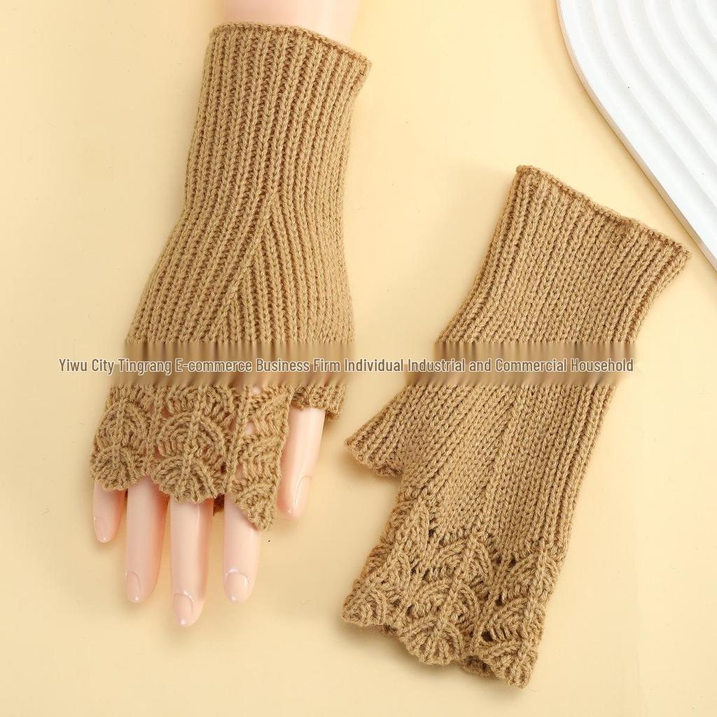 Women's Autumn/Winter Fingerless Knit Wool Gloves - Fish Scale Design