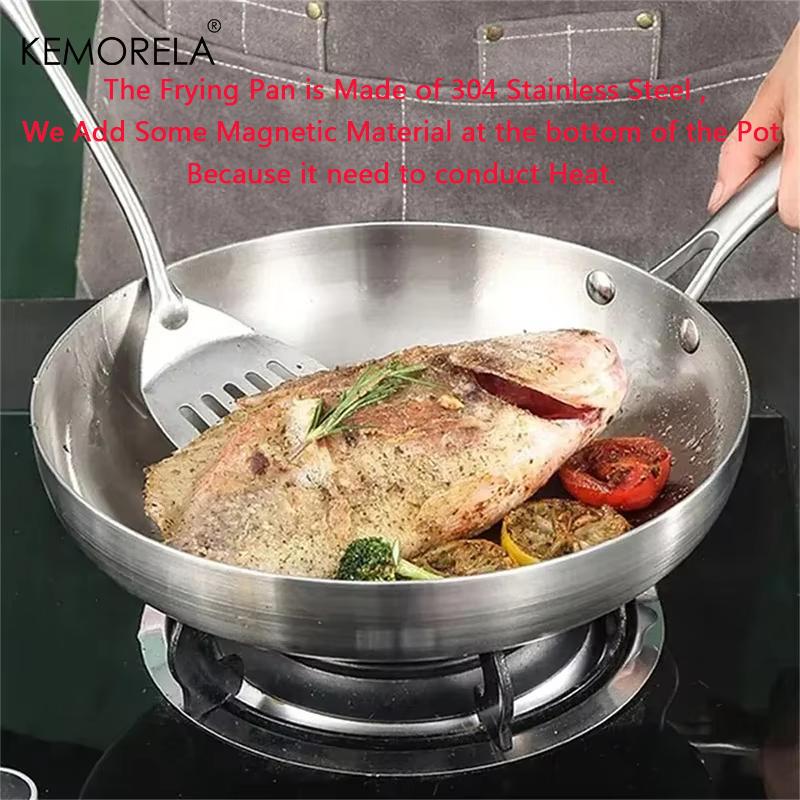Pan 22/24/26/28Cm 304 Stainless Steel 2Mm Thick Wok Pan 5 Ply Steel Food Grade Non-Stick Pans For Cooking Pot 2/3Pcs Frying