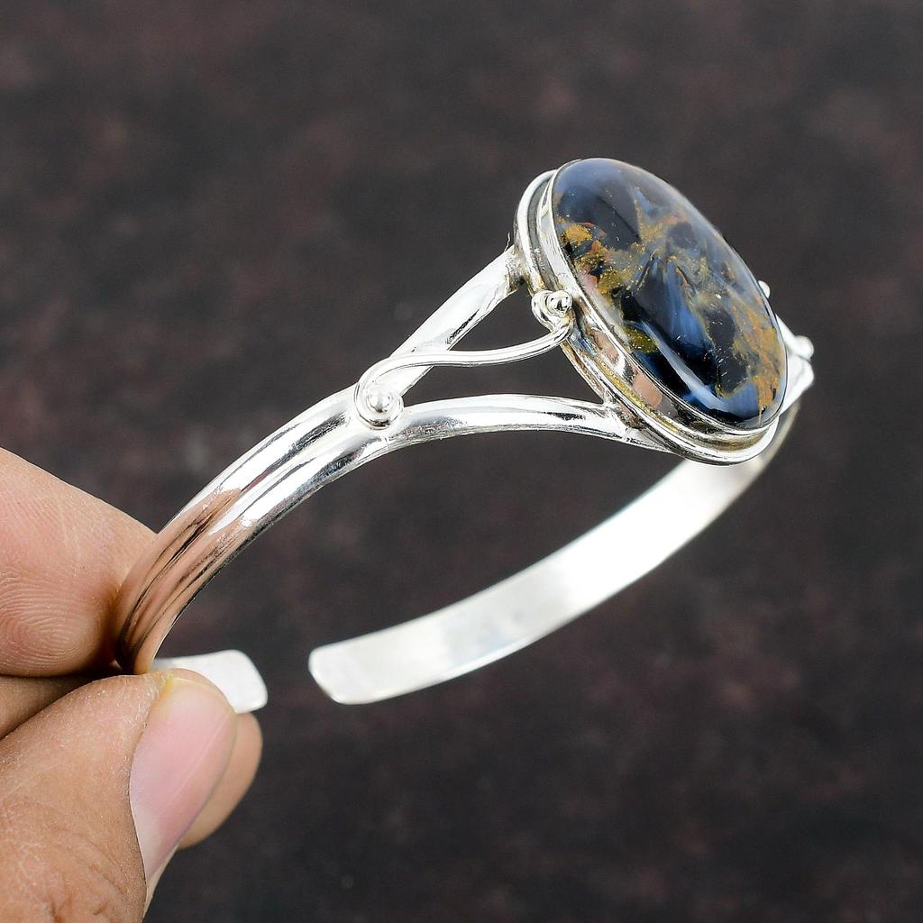 Pietersite náramek ručně vyráběné jemné šperky 925 stříbrný náramek s manžetou Nastavitelný náramek Originální náramek s manžetou z drahých kamenů dárek pro ženy