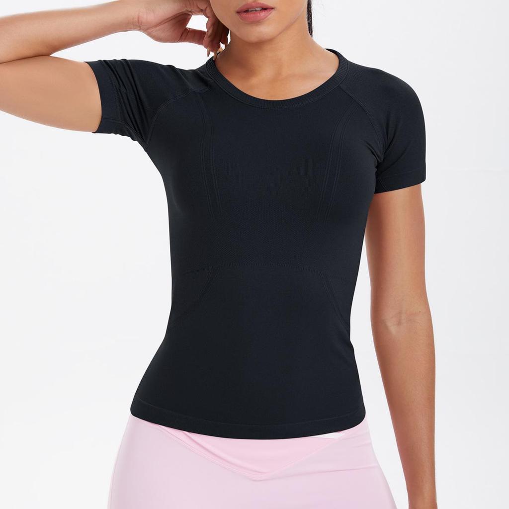 Women's Seamless Knit Solid Color Breathable Short Sleeve Sports Yoga T-shirt