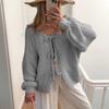 Women S V Neck Knit Cardigan Sweater Solid Color Loose Fit Casual Autumn Winter