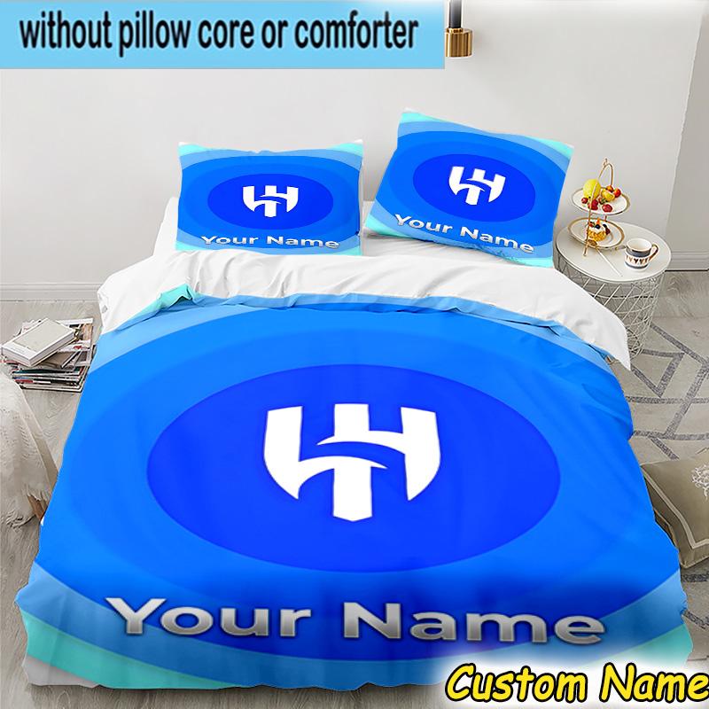 3pcs Custom Name Al Hilal FC Crest Bedding Set Includes 1 Duvet Cover & 2 Pillowcases for All Seasons Dormitory Home Decor Christmas gifts