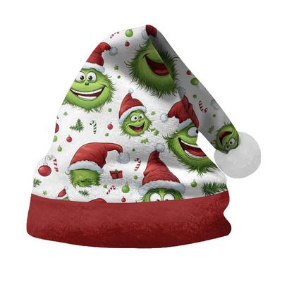 2024 Christmas Double-Sided Plush Hat with Holiday Print for Adults and Children