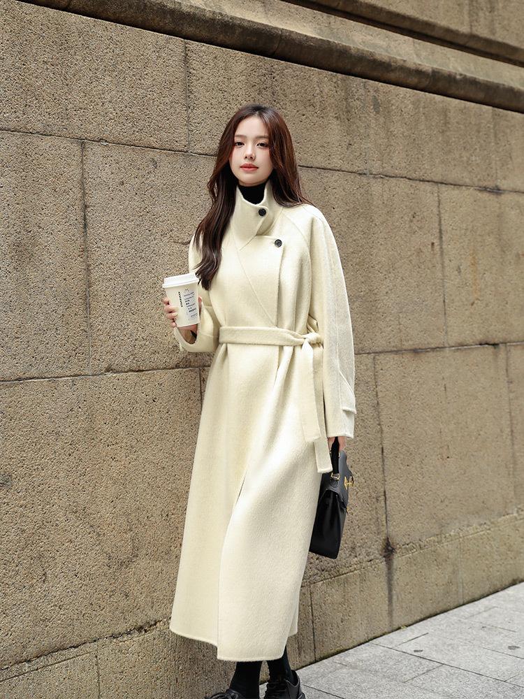 

New slim-fitting woolen coat autumn and winter new women s medium and long wool double-sided woolen coat jacket double-breasted M