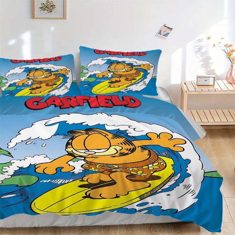 

3pcs Surfing-garfield Bedding Set: Perfect for Bedroom or Guest Room. Soft and Comfortable with No Core Included yy251009208 135x200cm