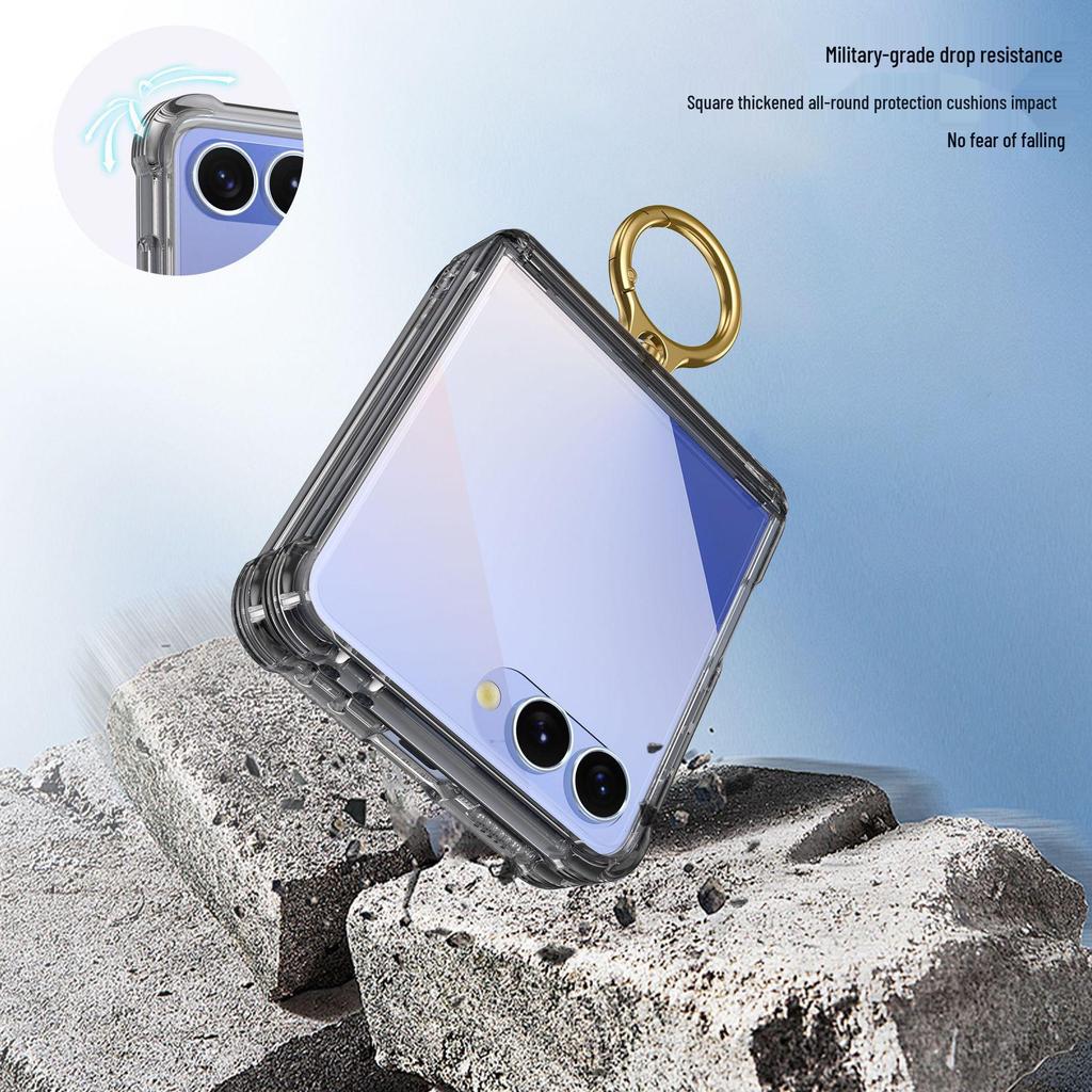 Samsung Z Flip7 FE Protective Case with Spring Hinge and Mid-Axis Ring Holder, Compatible with Flip6/5