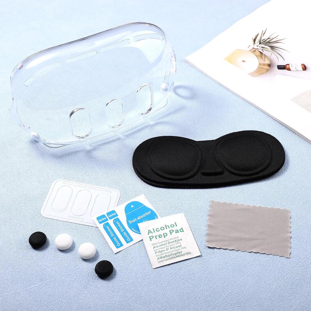 VR Accessories for Meta Quest 3, Anti-Scratch Plastic Protective Cover Shell Tempered Glass Lens Protector Joystick Caps Set Compatible with Oculus