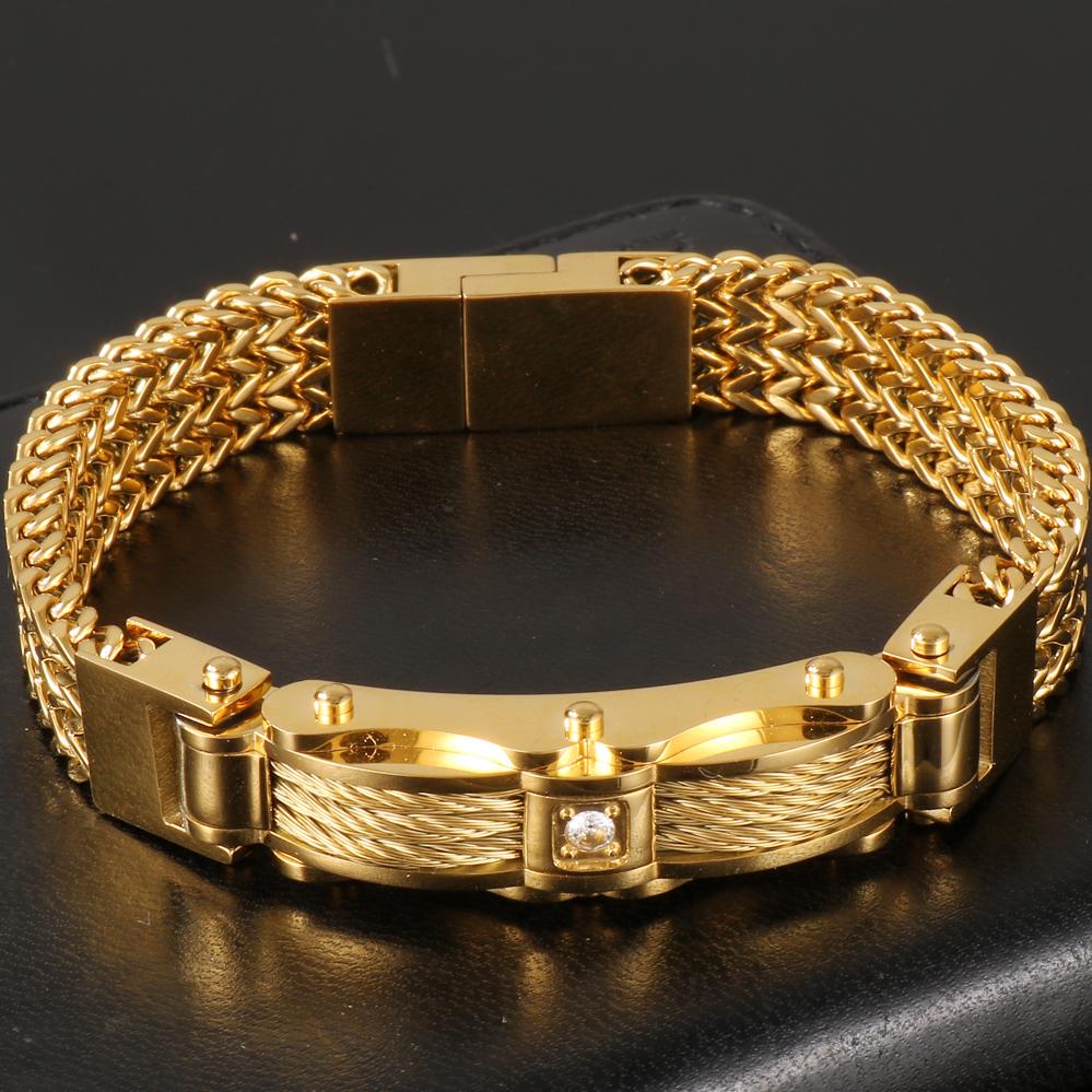 

Браслет из нержавеющей стали для мужчин, ширина 12 мм, квадратная цепочка Franco Link, мужские браслеты с фианитами и магнитной застежкой, ювелирные изделия золотого цвета 21CM