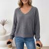 Women Sexy V Neck Backless Cross Strap Loose Pullover Knit Sweater