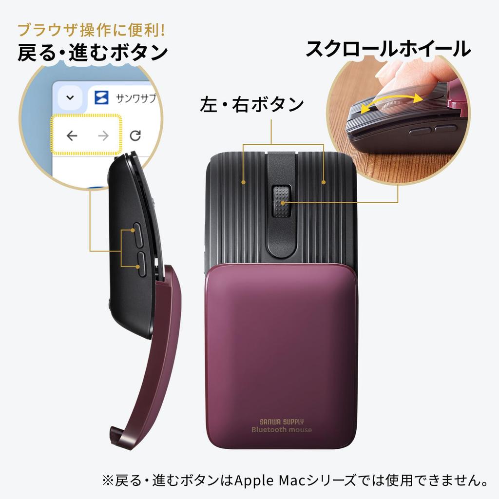 Sanwa Supply MA-BBS526R Silent Bluetooth Mouse (5 Buttons)