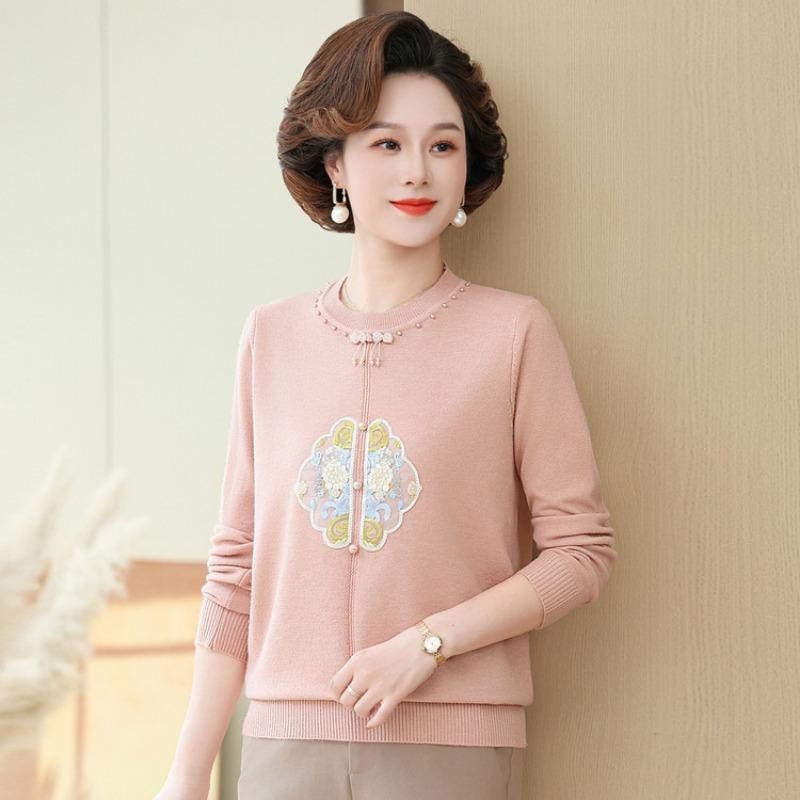 Mom's autumn clothes new knitted sweater top long-sleeved medium and old women's clothing autumn bottoming sweater