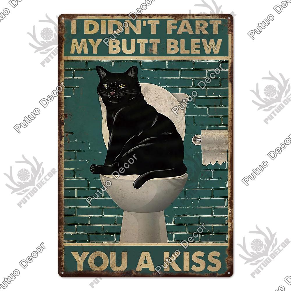 Putuo Decor Cute Cat Vintaget Tin Signs Retro Plaque Metal Plate Wall Art Decor for Home Cafe Living Room Pet Shop Iron Poster
