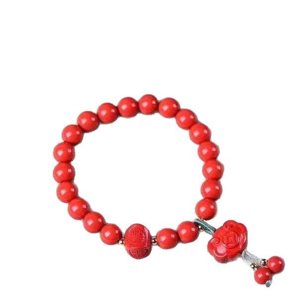 Authentic Red Cinnabar Bracelet with Fu Coin Peace Lock Bead – Women's Gift