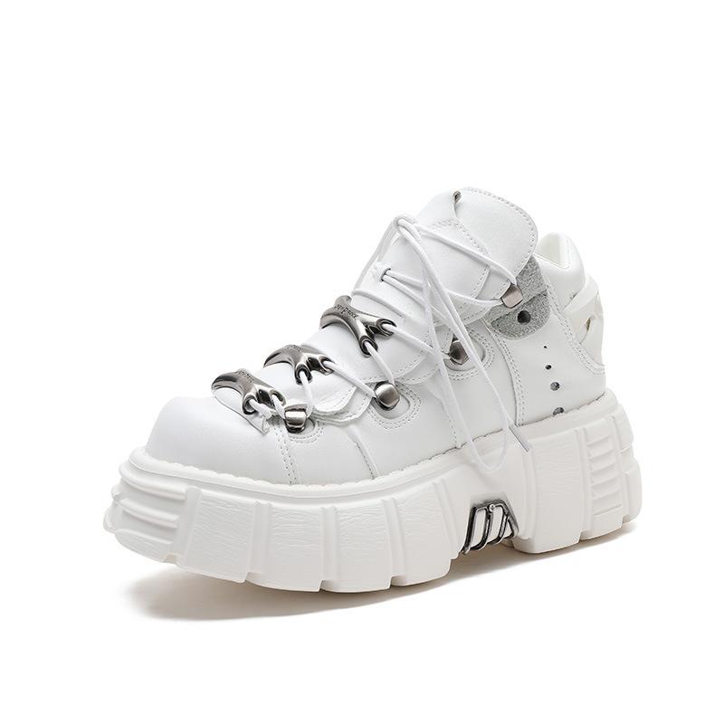 Women Punk Ankle Boots Fashion Casual Rock Chunky Shoes Metal Motorcycle Platform Sport 35 белый