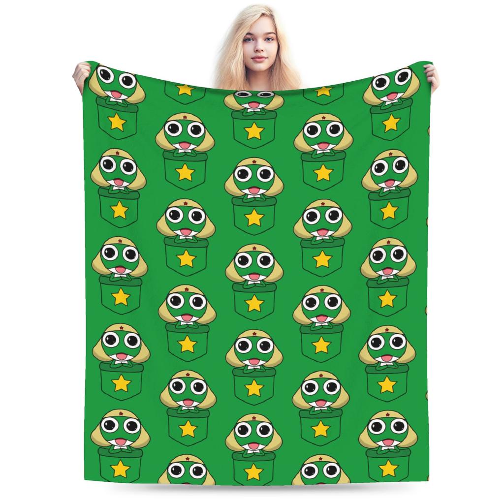 Super Soft Keroro Frog Cartoon Throw Blanket Premium Fleece Flannel Lightweight Bed Blanket Super Cozy Blankets All Season Use