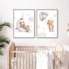 Cute Bear Canvas Painting Rainbow Moon Poster Cloudy Balloon Wall Art Nursery Posters Kids Room Decor Canvas Prints Picture