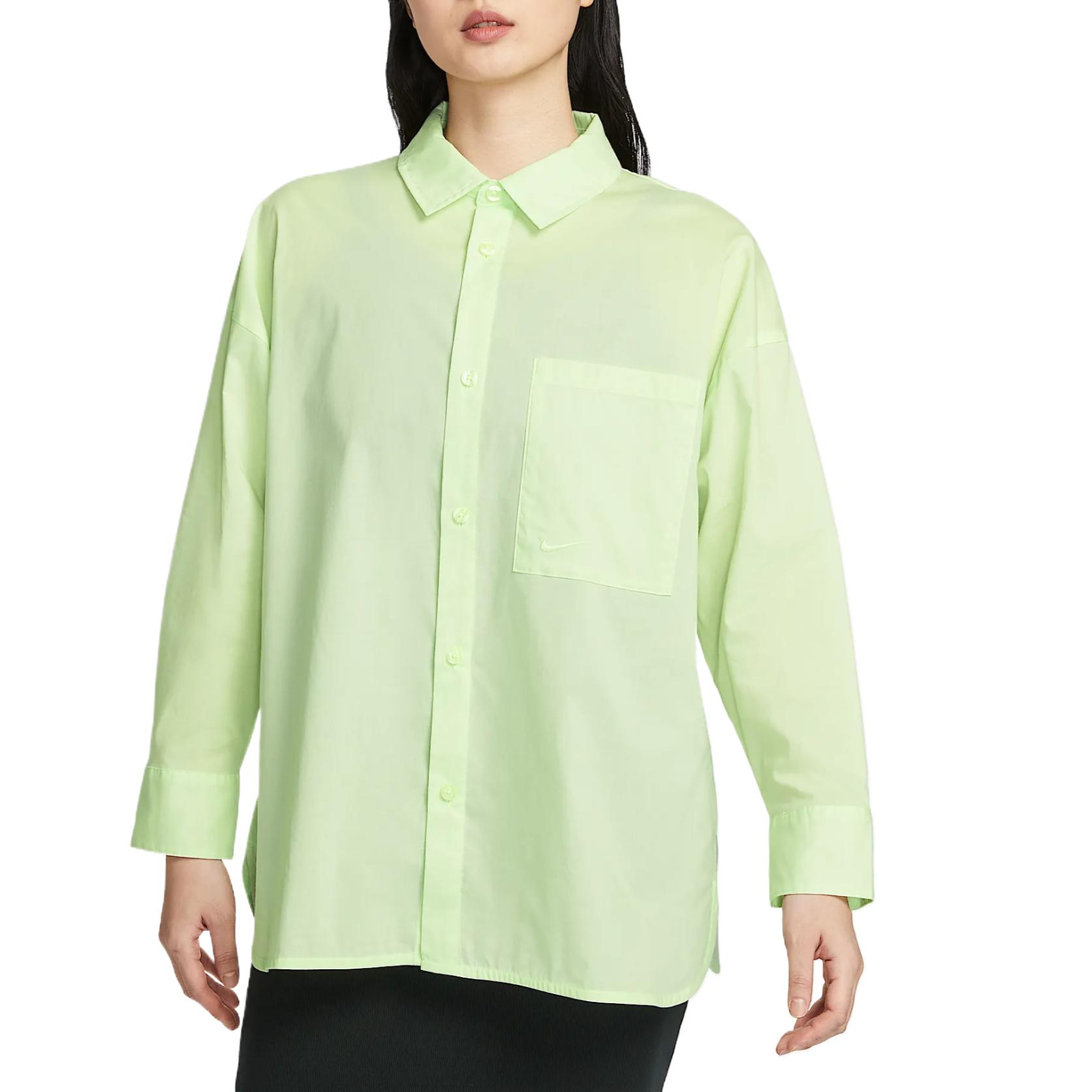 

Nike Sportswear Chill Poplin Fashion Simple Beautiful Trendy Long Sleeve Shirt Women shirts Light-Yellow-Green HJ0716-701 XL