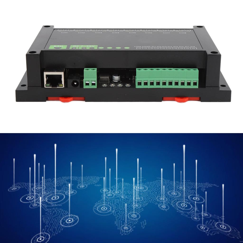 8CH Ethernet Relay Module,   5.5x2.1 Power Interface 7-36V Terminal Block   RTU  s Protocol Ethernet Communication with PoE
