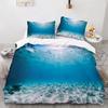 Blue Sea World Bedding Sets 3D Print Sea Animal Dolphins Sharks And Cartoon Quilt Queen Duvet Cover Set Kids Adult Bedclothes