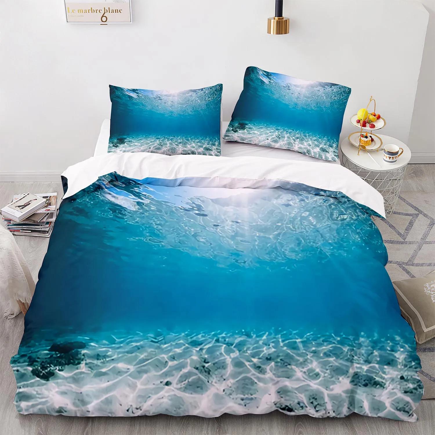

Blue Sea World Bedding Sets 3D Print Sea Animal Dolphins Sharks And Cartoon Quilt Queen Duvet Cover Set Kids Adult Bedclothes 70x133cm