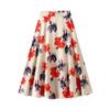 Qooth Elegant Printed Skirt Floral Printed Full Skirt Casual Chiffon Calf Length Skirt QT2111
