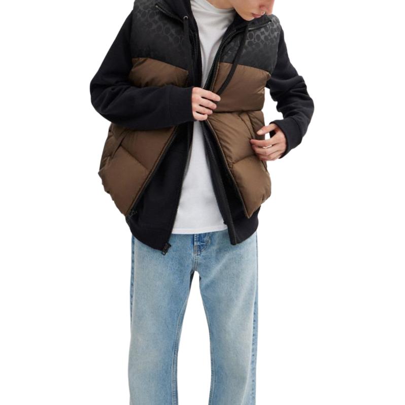 Coach Color Block Stand Collar Zipper Straight Cut Sleeveless Vest Men Vests Brown CU451-C9E