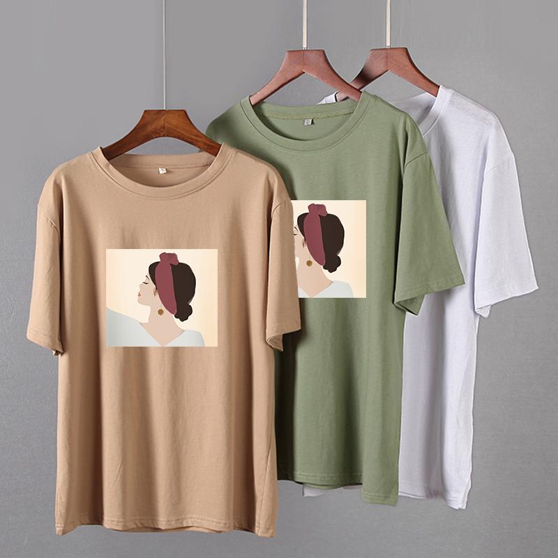 Hirsionsan Vintage Printed T Shirt Women Summer Chic Tees 100% Cotton Elegant Jumper Clothes Oversized Casual Pullover Top