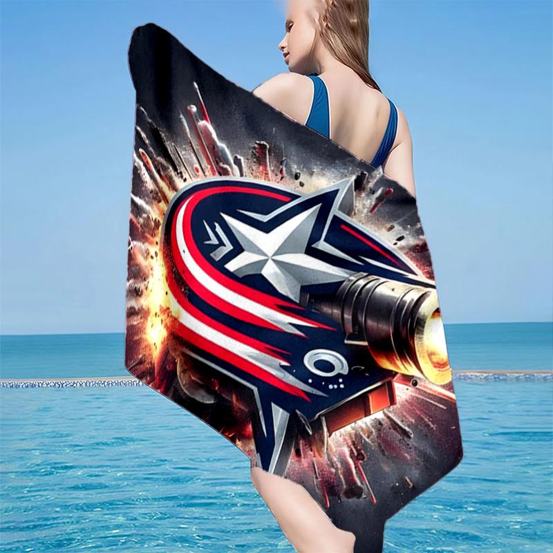 Blue Jackets Microfiber Beach Towel, Soft And Absorbent, Quick-Dry, Ideal for Summer Travel, Beach Essential, Swimming Pool Gifts