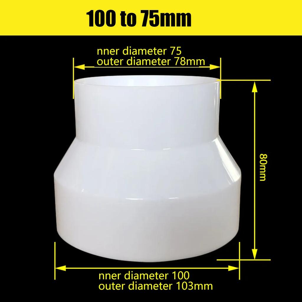 Connections Reducer Adapter Pipe Ventilation Fittings Plastic Reducer White 100to75 ABS Pipe Ventilation Adapter