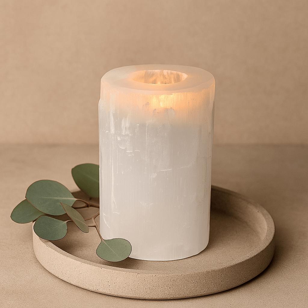 Selenite Candle Holder Cylinder 15 cm