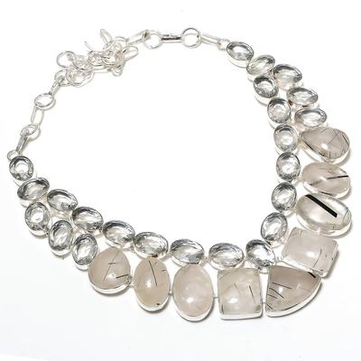 Černý rutil, Topaz Ručně vyráběný 925 Sterlingového stříbra Dar Šperky Náhrdelník 18" S8S04